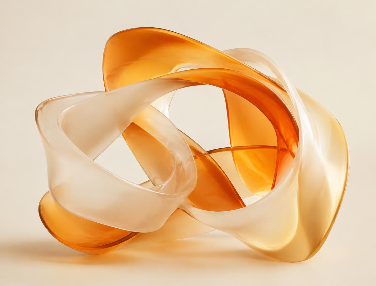 Flowing orange and cream glass ribbons representing smart automation